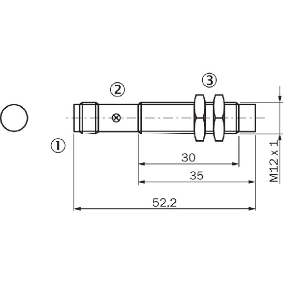 DPI M12 NPN NF P8mm non noyé lg52,2(30)mm Laiton 10-30Vdc / M12 4P-Lire la description