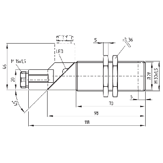 DPI M30 PNP NO/NF P10mm noyé lg118(70)mm Laiton / PG9-Lire la description