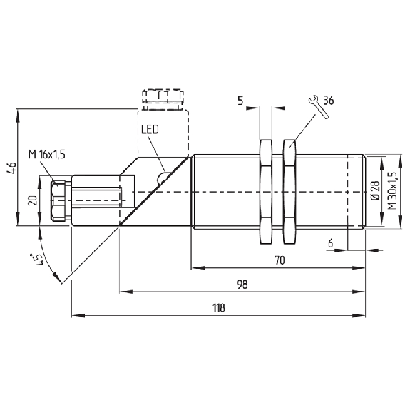 DPI M30 PNP NO/NF P10mm noyé lg118(70)mm Laiton / PG9-Lire la description