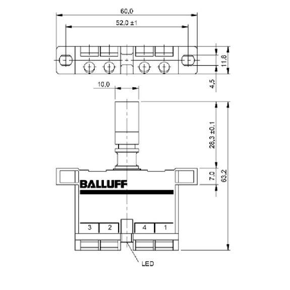 DPI Rect. NPN NO+NF P2mm noyé 11.8x63.2x60 10-60Vdc / Bornier-Lire la description