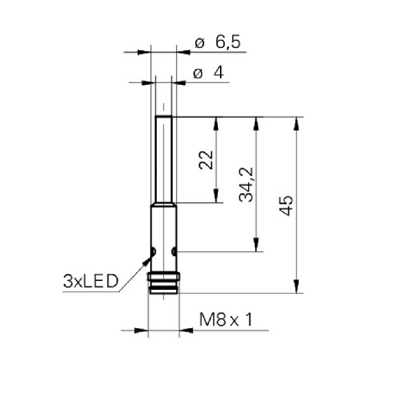 DPI D04 PNP NF P1,6mm noyé lg45mm 10-30Vdc / M08 3P-Lire la description