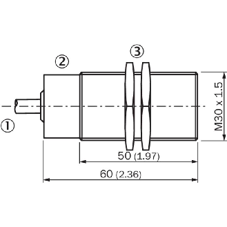 DPI M30 2 fils DC NO P10mm noyé lg60(50)mm Laiton / Câble 2m PVC-Lire la description