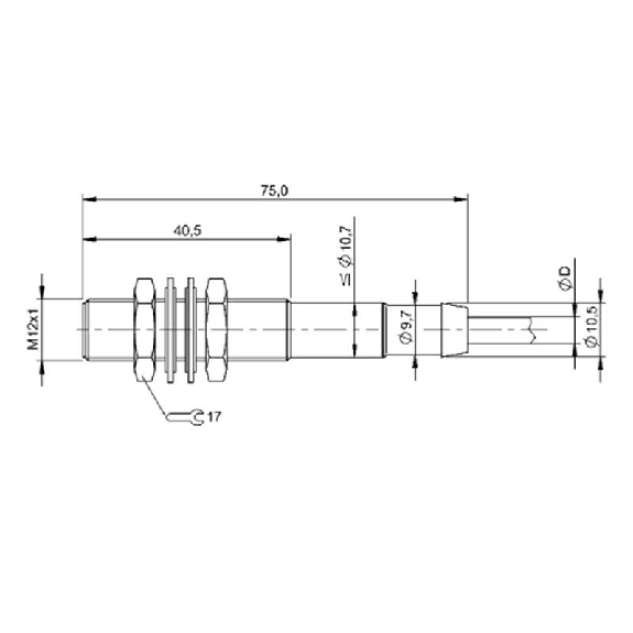 DPI HT M12 PNP NO P2mm noyé lg75mm -25/+120°C / Câble 3m silicone-Lire la description