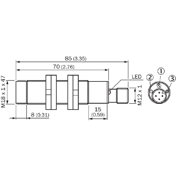 DPC M18 NPN NO+NF P3-12mm non noyé Pot. Plast. 10-36Vdc / M12 4P-Lire la description