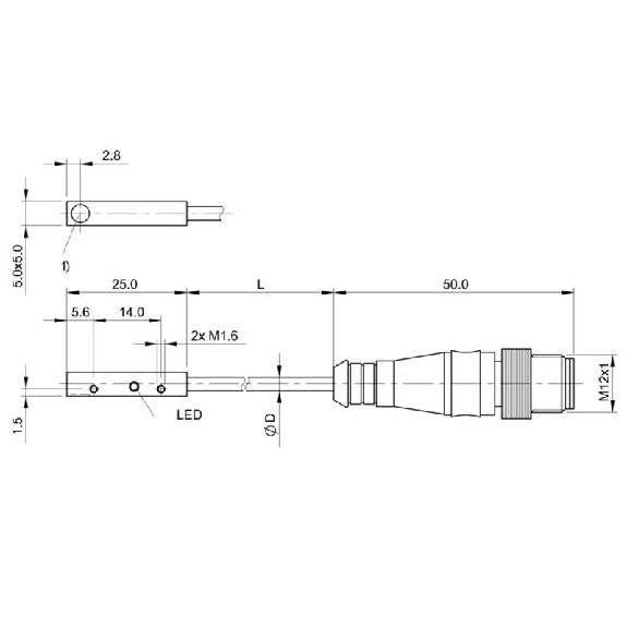 DPI Rect. PNP NO P0,8mm noyé 5x5x25 Alu 10-30Vdc / M08 3P+C0.25m-Lire la description