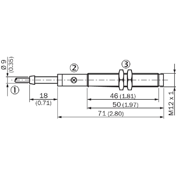 DPI M12 2 fils AC NO P4mm non noyé lg71(46)mm Laiton / Câble 2m-Lire la description