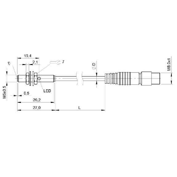 DPI M05 PNP NO P1,5mm noyé lg24mm Inox 10-30Vdc / M08 3P+C0.1m-Lire la description