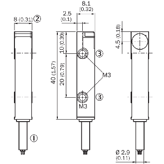 DPI Rect. PNP NP P2mm noyé 8x8x40mm Plast. 10-30Vdc / Câble 5m-Lire la description