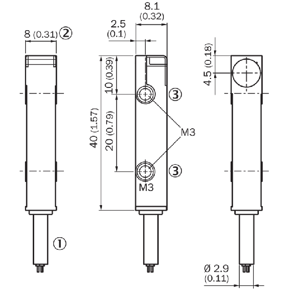 DPI Rect. PNP NP P2mm noyé 8x8x40mm Plast. 10-30Vdc / Câble 5m DPI Rect. PNP NP P2mm noyé 8x8x40mm Plast. 10-30Vdc / Câble 5m-Lire la description