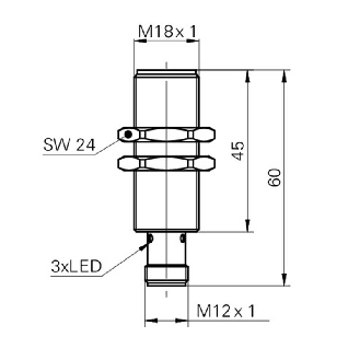 DPI M18 NPN NF P6mm quasi-noyé lg60mm tout Inox 10-30Vdc / M12 4P-Lire la description