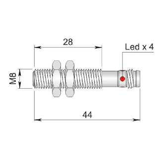 DPI M08 NPN NO P2mm noyé 44(29)mm Inox 6-30Vdc / M08 3P-Lire la description
