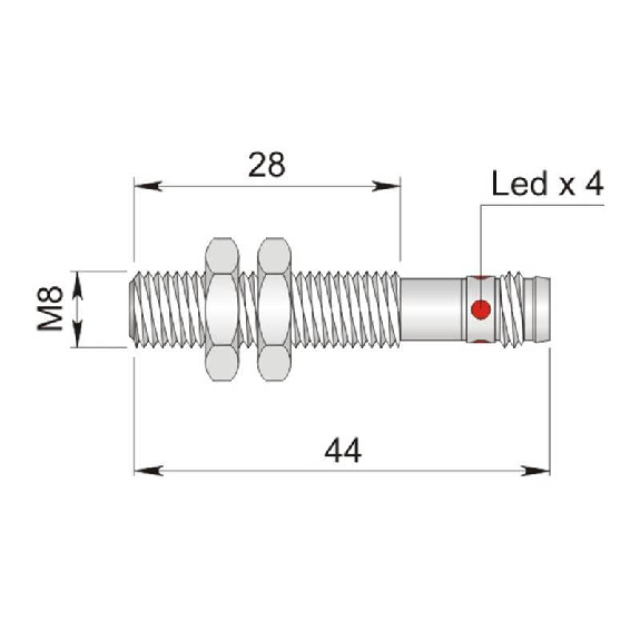 DPI M08 NPN NO P2mm noyé 44(29)mm Inox 6-30Vdc / M08 3P-Lire la description