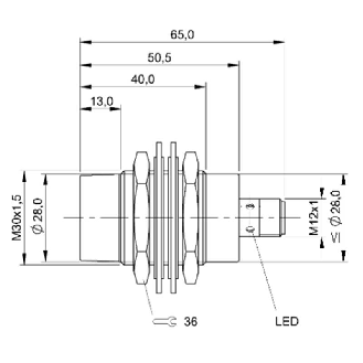 DPI M30 PNP NO P15mm non noyé lg50.5(27)mm Laiton / M12 4P-Lire la description