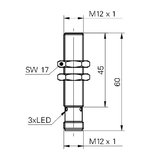 DPI M12 NPN NF P4mm noyé lg60mm Laiton 10-30Vdc / M12 4P-Lire la description