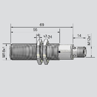 DPC M18 PNP NO+NF P5mm noyé 69(55)mm Laiton 10-35Vdc / M12 4P-Lire la description