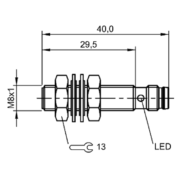 DPI M08 PNP NF P1,5mm noyé lg40(29,5)mm Inox 10-30Vdc / M08 3P-Lire la description