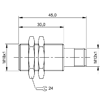 DPI M18 PNP NO P5mm noyé lg45(30)mm Inox 10-30Vdc / M12 4P-Lire la description
