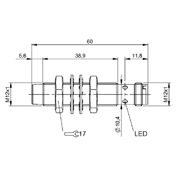 DPI M12 PNP NO P8mm non noyé lg60mm Inox 10-30Vdc / M12 4P-Lire la description