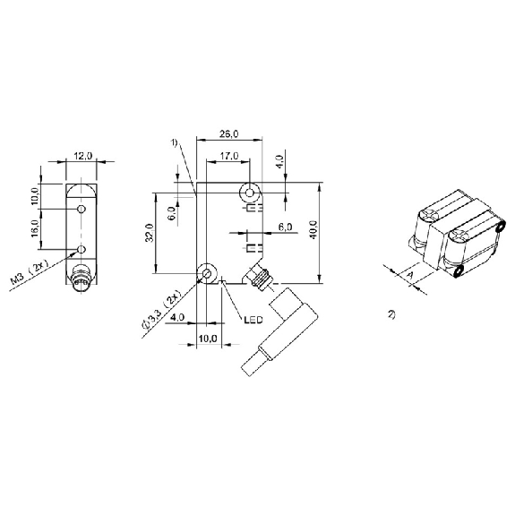 DPI Rect. NPN NO P4mm noyé 26x40x12mm Plast. / M08 3P-Lire la description