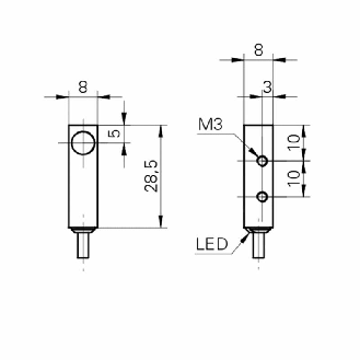 DPI Rect. PNP NO P2mm noyé 8x8x30mm 10-30Vdc / Câble 2m-Lire la description