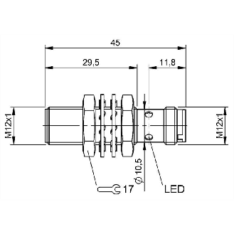 DPI M12 PNP NO P2mm noyé lg45(29,5)mm Laiton 10-30Vdc / M12 4P-Lire la description