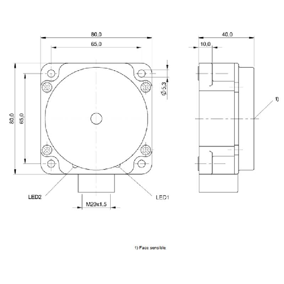 DPI Rect. PNP NO+NF P50mm non noyé 80x80x40mm 10-55Vdc / Bornier-Lire la description