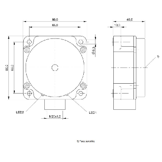 DPI Rect. PNP NO+NF P50mm non noyé 80x80x40mm 10-55Vdc / Bornier-Lire la description