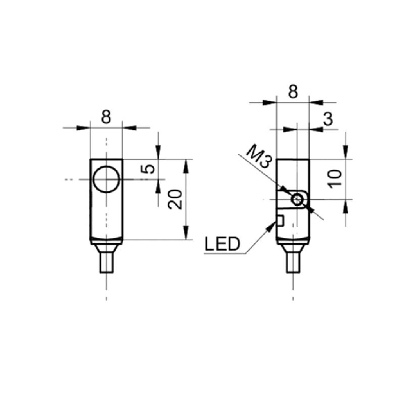 DPI Rect. NPN NF P2mm noyé 8x8x20mm 10-30Vdc / Câble 2m-Lire la description