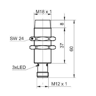 DPI M18 PNP NF P8mm non noyé lg60mm 10-30Vdc -40+80°C / M12 4P-Lire la description
