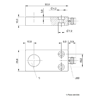 DPI Rect. PNP NF P2,5mm noyé 25x10x50mm Alu 10-30Vdc / M08 3P-Lire la description