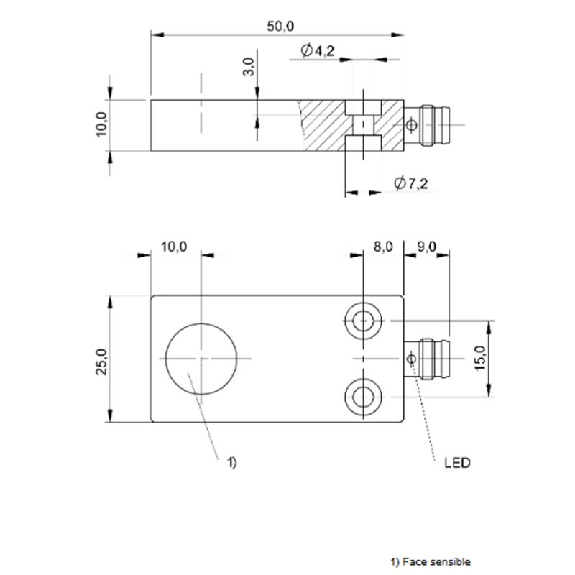 DPI Rect. PNP NF P2,5mm noyé 25x10x50mm Alu 10-30Vdc / M08 3P DPI Rect. PNP NF P2,5mm noyé 25x10x50mm Alu 10-30Vdc / M08 3P-Lire la description