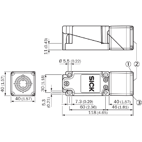 DPI Rect. PNP NO+NF P40mm non noyé 40x40x118mm Plast. / Bornes-Lire la description