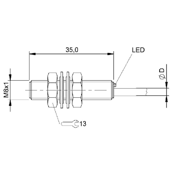 DPI M08 PNP NF P1,5mm noyé lg35mm Inox 10-30Vdc / Câble 5m PUR-Lire la description
