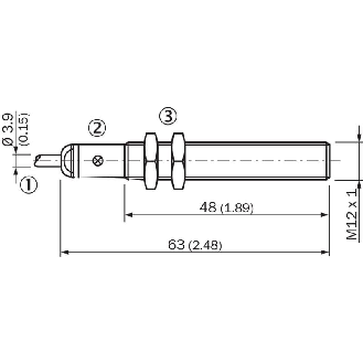 DPI M12 2 fils DC NO P4mm noyé lg63(48)mm Laiton / Câble 2m PVC-Lire la description