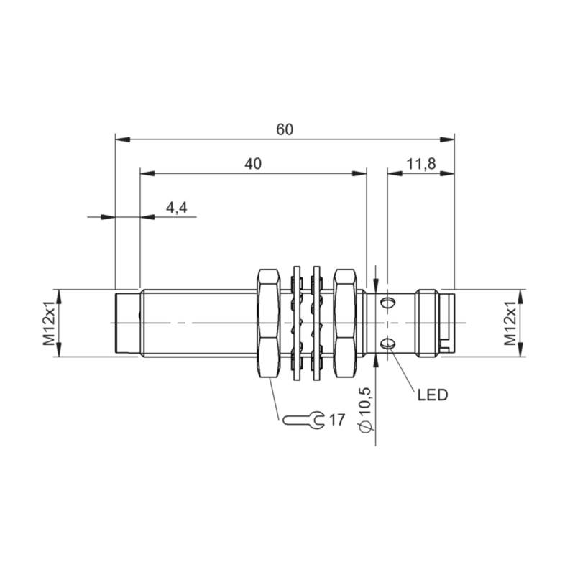 DPI M12 PNP NF P10mm non noyé 60(40)mm Laiton 10-30Vdc / M12 3P-Lire la description