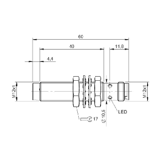 DPI M12 PNP NF P10mm non noyé 60(40)mm Laiton 10-30Vdc / M12 3P-Lire la description