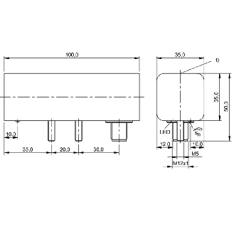 DPI Rect. PNP NO P30mm non noyé 100x35x35mm Plast. / M12A 4P-Lire la description