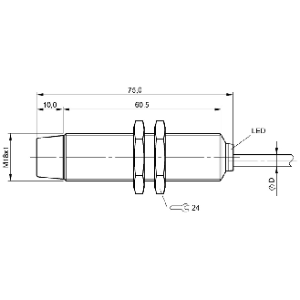 DPI M18 PNP NO P8mm non noyé 75(60.5)mm Laiton / Câble 3m PVC-Lire la description