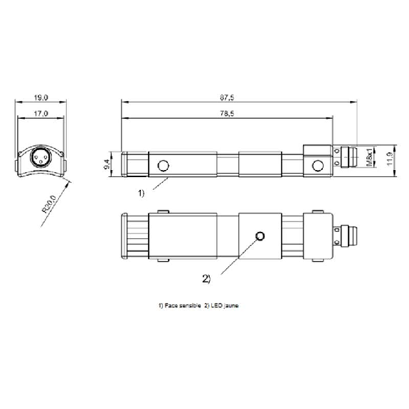 DPI Rect. PNP NO P16mm 17x12x106mm Plast. 10-30Vdc / M08 3P-Lire la description