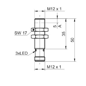 DPI M12 PNP NF P6mm noyé lg50(35)mm Laiton 6-36Vdc / M12 4P-Lire la description