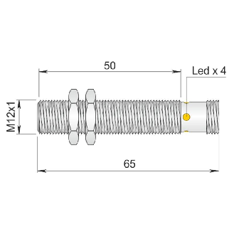 DPI M12 PNP NO P4mm noyé lg65(50)mm Laiton 10-30Vdc / M12 4P-Lire la description