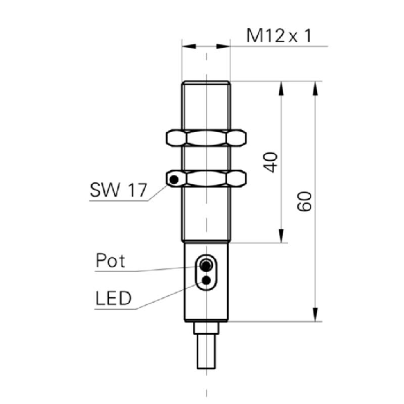 DPC M12 PNP NO P4mm noyé Pot. lg60(40)mm Laiton / Câble 2m-Lire la description
