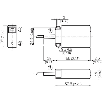 DPC Rect. PNP NO+NF P25mm non noyé Pot. 35x57,5x15mm / Câble 2m-Lire la description