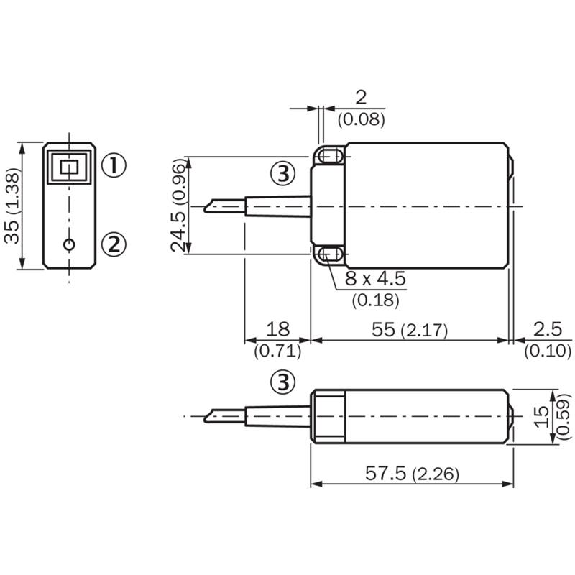 DPC Rect. PNP NO+NF P25mm non noyé Pot. 35x57,5x15mm / Câble 2m-Lire la description