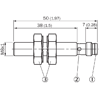 DPI Ex M08 PNP NO P2mm noyé IO-Link 50(38)mm Inox V2A +100°C / M08 3P-Lire la description