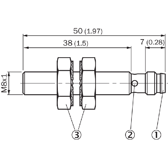 DPI Ex M08 PNP NO P2mm noyé IO-Link 50(38)mm Inox V2A +100°C / M08 3P-Lire la description