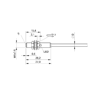 DPI M05 PNP NO P0,8mm noyé lg27mm Inox 10-30Vdc / Câble 2m PUR-Lire la description