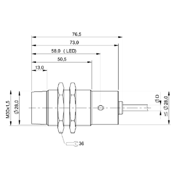 DPI M30 PNP NO P15mm non noyé lg76.5(37.5)mm / Câble 3m PVC-Lire la description