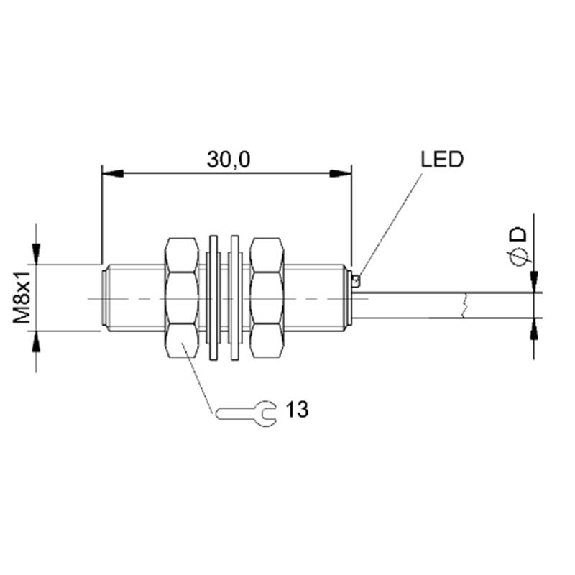 DPI M08 PNP NF P2mm noyé lg30mm Inox 10-30Vdc / Câble 5m PUR-Lire la description