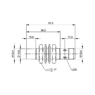 DPI M12 PNP NO P8mm non noyé lg50(26)mm Laiton / M12 4P-Lire la description